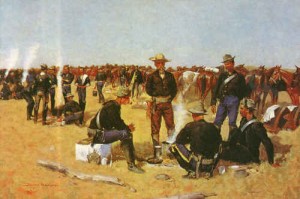 Oil frederic remington Painting - A Cavalryman's Breakfast on the Plains by Frederic Remington