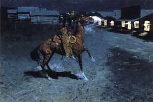 Oil frederic remington Painting - An Arguement with the Town Marshall 1907 by Frederic Remington