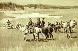 Oil frederic remington Painting - Burgess Finding a Ford by Frederic Remington