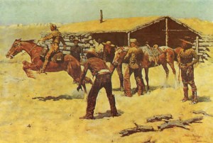 Oil frederic remington Painting - Coming and Going of the Pony Express by Frederic Remington