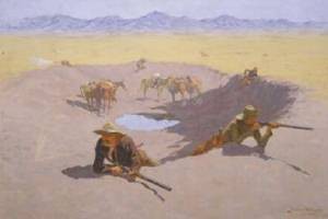 Oil frederic remington Painting - Fight for the Water Hole 1903 by Frederic Remington