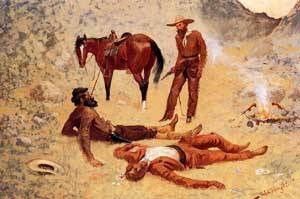 Oil frederic remington Painting - He Lay Where He Had Been Jerked Still as a Log  1893 by Frederic Remington