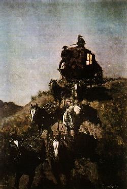 Oil frederic remington Painting - Old Stage Coach of the Plains by Frederic Remington