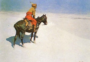 Oil frederic remington Painting - The Scout , Friends or Enemies by Frederic Remington