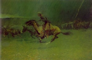 Oil frederic remington Painting - The Stampede  1908 by Frederic Remington