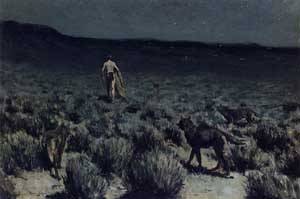 Oil frederic remington Painting - The Wolves Sniffed Along on the Trail but Came No Closer by Frederic Remington