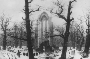 Oil the Painting - Cloister Cemetery in the Snow  1817-19 by Friedrich, Caspar David