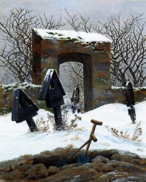 Oil friedrich, caspar david Painting - Graveyard under Snow 1826 by Friedrich, Caspar David