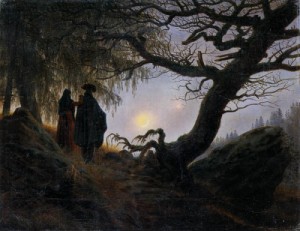 Oil the Painting - Man and Woman Contemplating the Moon    c. 1824 by Friedrich, Caspar David
