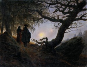 Oil friedrich, caspar david Painting - Man and Woman Contemplating the Moon    c. 1824 by Friedrich, Caspar David