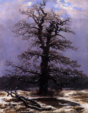 Oil the Painting - Oak in the Snow  1820s by Friedrich, Caspar David