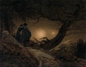 Oil friedrich, caspar david Painting - Two Men Contemplating the Moon     1819-20 by Friedrich, Caspar David