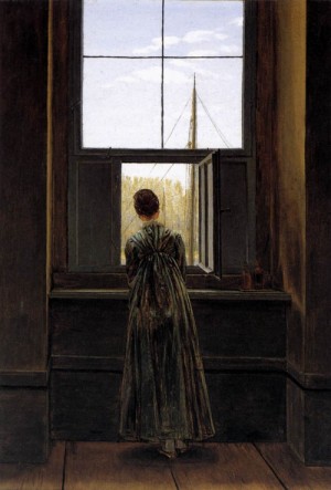 Oil woman Painting - Woman at a Window   1822 by Friedrich, Caspar David