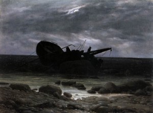 Oil friedrich, caspar david Painting - Wreck in the Moonlight   c. 1835 by Friedrich, Caspar David