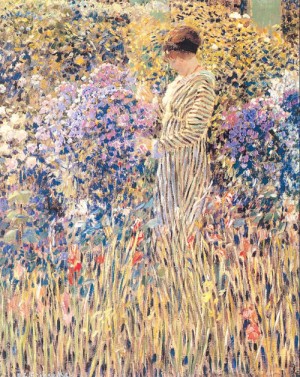 Oil frieseke, frederick carl Painting - Lady in a Garden  By 1912 by Frieseke, Frederick Carl