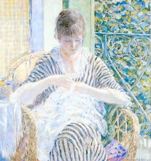 Oil frieseke, frederick carl Painting - On the Balcony by Frieseke, Frederick Carl