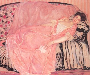 Oil Portrait Painting - Portrait of Madame Gely #1 On the Couch)  By 1907 by Frieseke, Frederick Carl