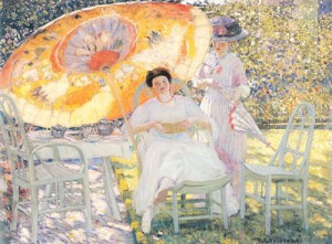 Oil frieseke, frederick carl Painting - The Garden Parasol   By 1910 by Frieseke, Frederick Carl