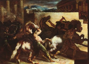 Oil gericault, theodore Painting - The Race of the Barbary Horses  1817 by Gericault, Theodore