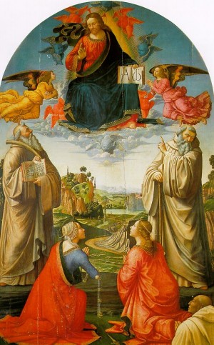 Oil ghirlandaio, domenico Painting - Christ in Heaven with Four Saints & a Donor by Ghirlandaio, Domenico
