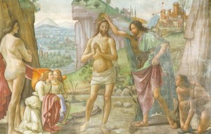 Oil ghirlandaio, domenico Painting - The Baptism of Christ, detail, 1485-90 by Ghirlandaio, Domenico