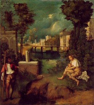 Oil giorgione Painting - The tempest  c.1508 by Giorgione