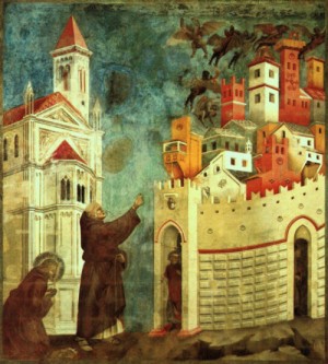 Oil giotto di bondone Painting - The Devils Cast Out of Arezzo, before 1300 by Giotto di Bondone