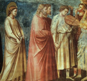 Oil giotto di bondone Painting - The Meeting at the Golden Gate,1303-05 by Giotto di Bondone
