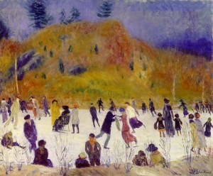 Oil glackens, william Painting - Skating in Central Park  c.1910 by Glackens, William
