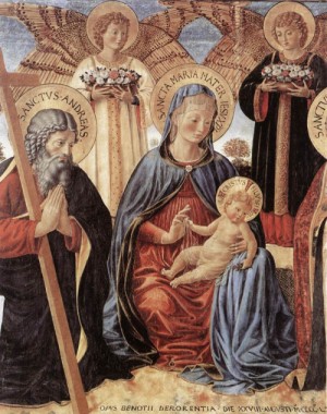 Oil gozzoli, benozzo Painting - Madonna and Child between Sts Andrew and Prosper  1466 by Gozzoli, Benozzo