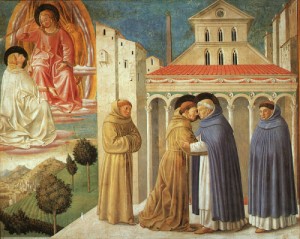 Oil gozzoli, benozzo Painting - The Meeting of Saint Francis and Saint Dominic,  1452 by Gozzoli, Benozzo
