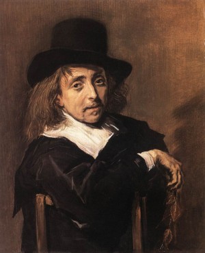Oil hals, frans Painting - Seated Man Holding a Branch    c. 1645 by Hals, Frans