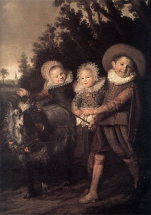 Oil hals, frans Painting - Three Children with a Goat Cart   c. 1620 by Hals, Frans