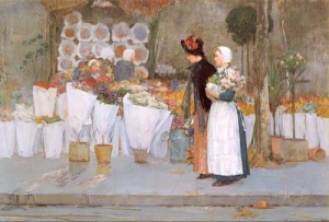 Oil the Painting - At the Florist   1889 by Hassam, Childe