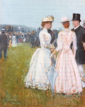 Oil the Painting - At the Grand Prix in Paris  1887 by Hassam, Childe