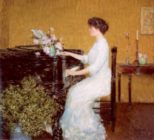 Oil the Painting - At the Piano  1908 by Hassam, Childe