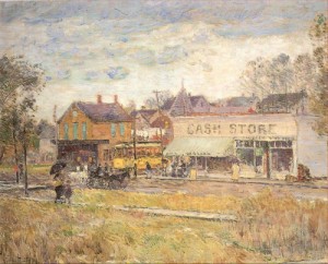Oil the Painting - End of the Trolley Line, Oak Park, Illinois   1893 by Hassam, Childe