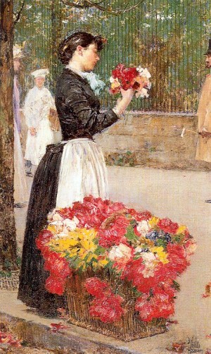 Oil girl Painting - Flower Girl  1888 by Hassam, Childe