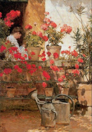 Oil hassam, childe Painting - Geraniums   1888 by Hassam, Childe