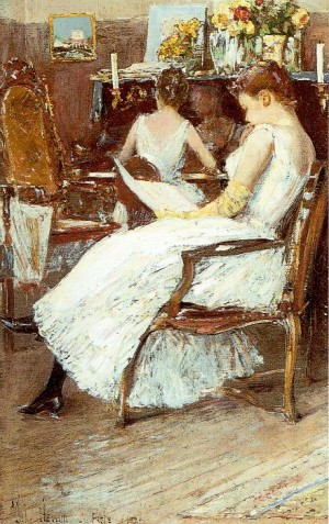 Oil hassam, childe Painting - Mrs. Hassam and Her Sister   1889 by Hassam, Childe