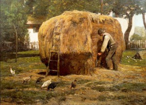 Oil hassam, childe Painting - The Barnyard   1885 by Hassam, Childe