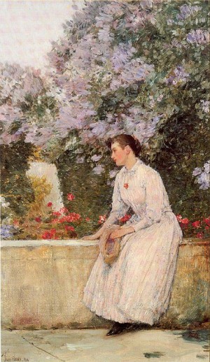 Oil garden Painting - the Garden   1888-89 by Hassam, Childe