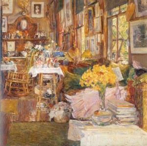 Oil the Painting - The Room of Flowers   1894 by Hassam, Childe
