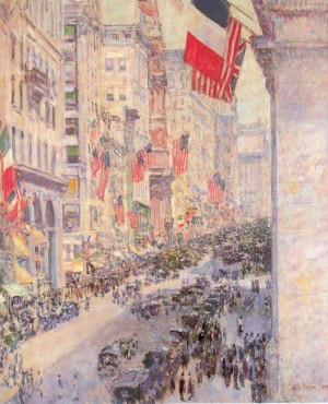 Oil street Painting - Up the Avenue from Thirty-Fourth Street  1917 by Hassam, Childe