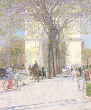 Oil spring Painting - Washington Arch in Spring   1890 by Hassam, Childe
