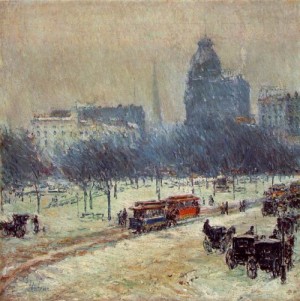 Oil hassam, childe Painting - Winter in Union Square  1894 by Hassam, Childe
