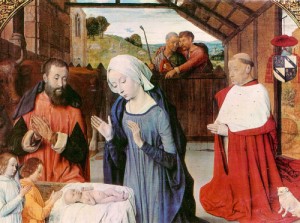 Oil the Painting - The Nativity of Cardinal Jean Rolin  1480 by Hey, Jean (Master of Moulins)