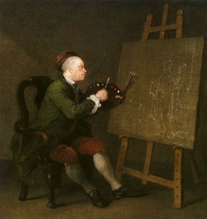 Oil hogarth, william Painting - Self-Portrait at the Easel by Hogarth, William