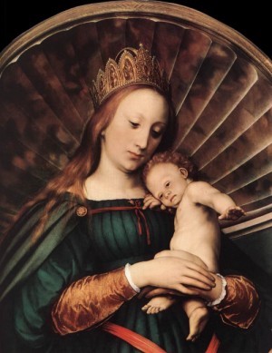 Oil madonna Painting - Darmstadt Madonna 1526 - 1528 by Holbein,Hans