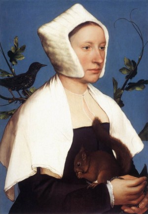 Oil holbein,hans Painting - Portrait of a Lady with a Squirrel and a Starling    1527-28 by Holbein,Hans
